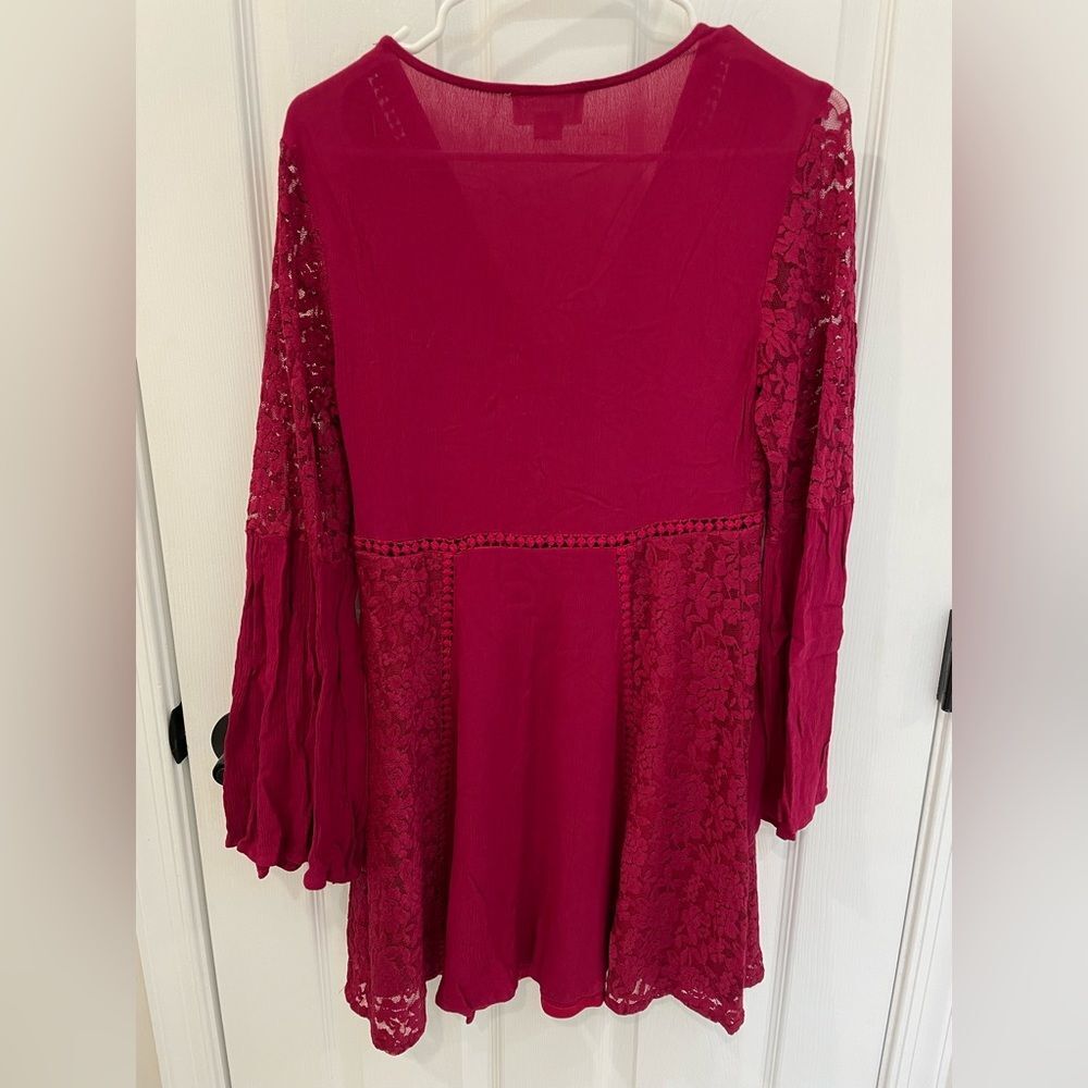 Love Riche Red Lace Retro Vintage Inspired Bell Sleeve Swing Dress Size S - Picture 2 of 6